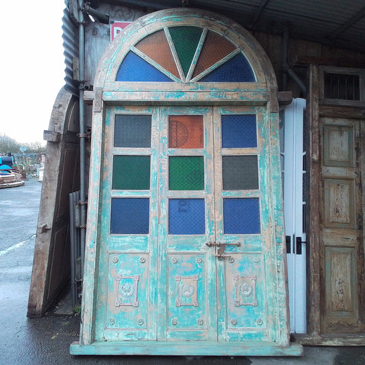 Large Stained Glass Indian Doors with Fanlight