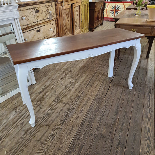 White Painted Console Table with Teak Top