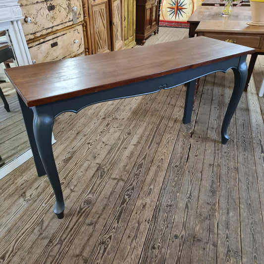 Gray Painted Console Table with Teak Top