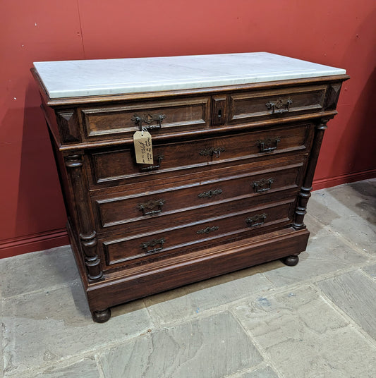 Chunky Dark Oak Chest of Drawers with Marble Top