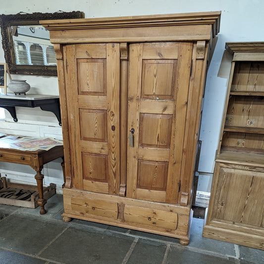 Waxed Pine Knockdown Wardrobe with Curved Doors