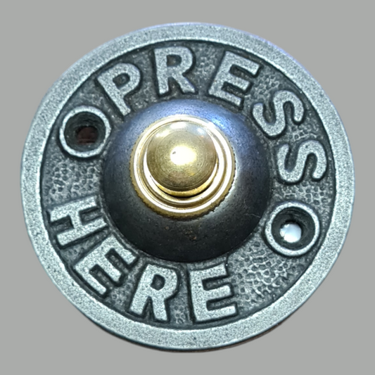 Aged Iron 'Press Here' Door Bell Push 80mm